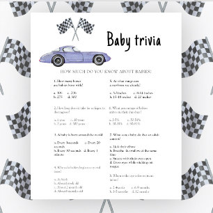 Papier Voiture de course baby shower Baby Trivia Jeu