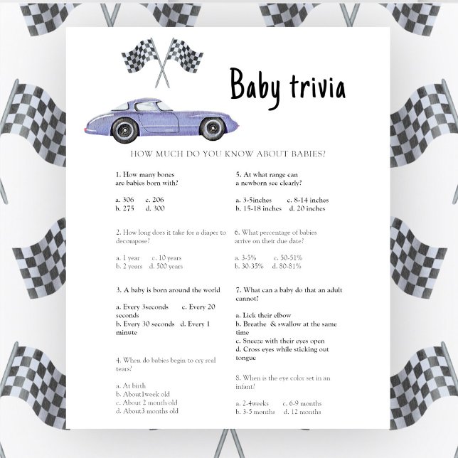 Papier Voiture de course baby shower Baby Trivia Jeu (Créateur téléchargé)