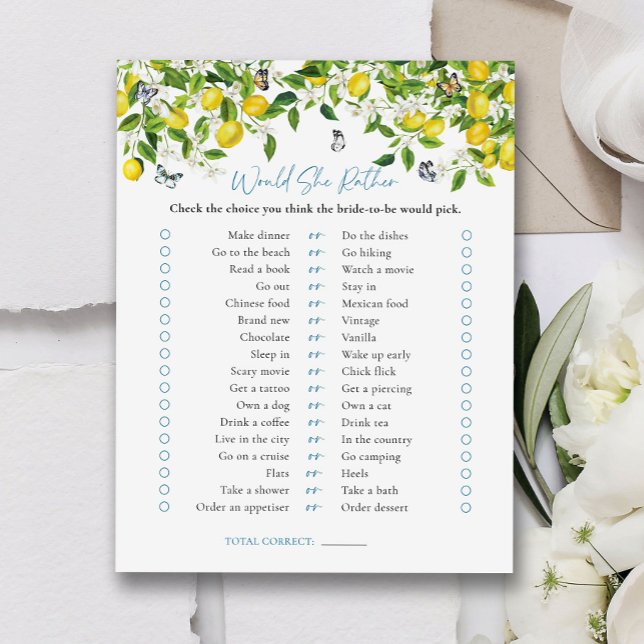 Papier Voudrait-Elle | Citron Citrus Fête des mariées Jeu (Créateur téléchargé)