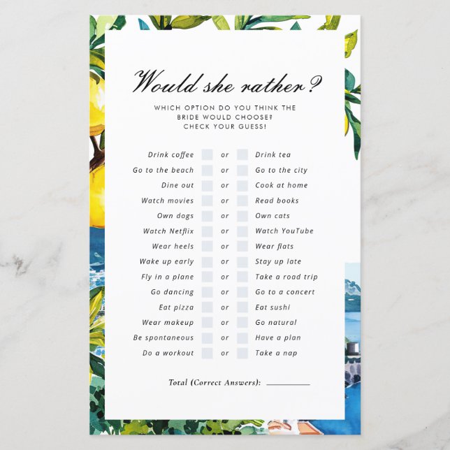 Papier Voudrait-Elle Plaire Amalfi Lemon Fête des mariées (Devant)