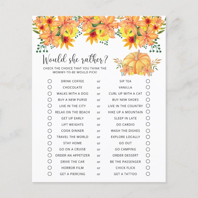 Papier Voudrait-Elle Plaire - Baby shower Citrouille Jeu (Devant)