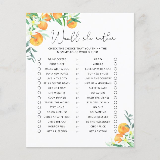 Papier Voudrait-Elle Plaire - Citrus Baby shower Game (Devant)