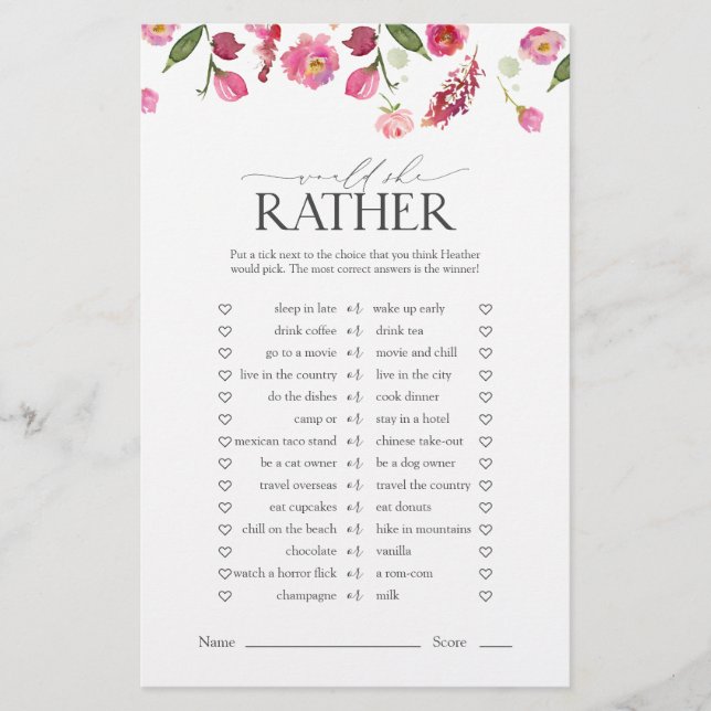 Papier Voudrait-Elle Plaire Rose Fleurs Fête des mariées  (Devant)