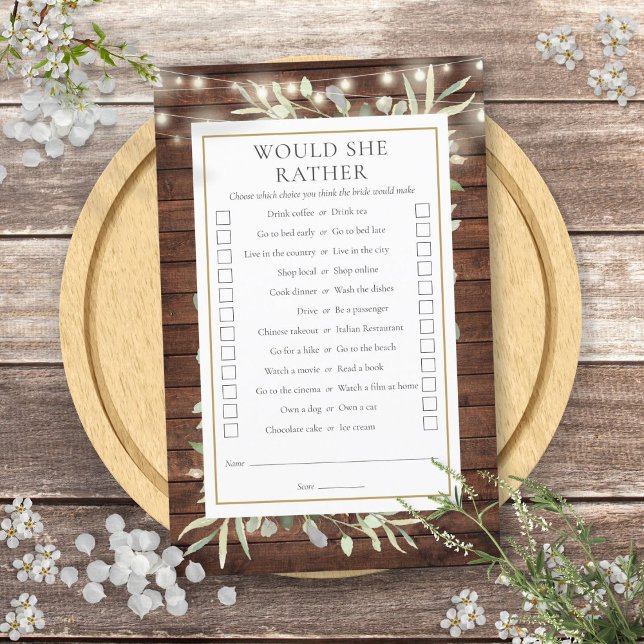 Papier Voudrait-Elle Plutôt Fête des mariées Tea Party Je (Would She Rather Bridal Shower Tea Party Game)
