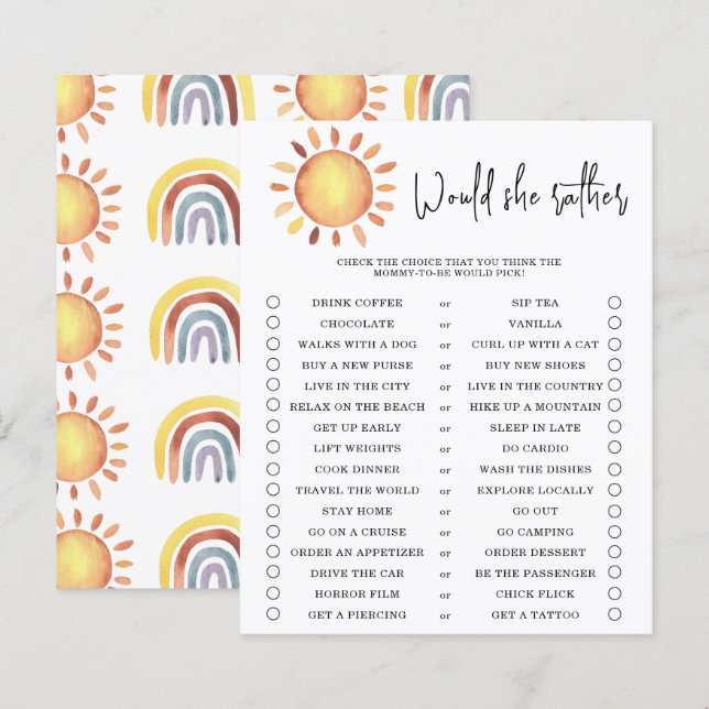 Papier Voudrait-elle plutôt - jeu de baby shower (Devant / Derrière)