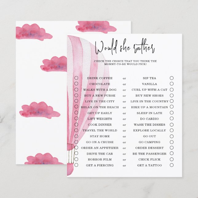 Papier Voudrait-elle plutôt - jeu de baby shower (Devant / Derrière)