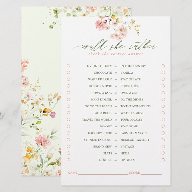 Papier Voudrait-Elle Plutôt Mignonne Partie De Mariage Fl (Devant / Derrière)