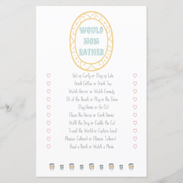 Papier Voudrait Maman Plutôt Aventure Baby shower Jeu (Devant)
