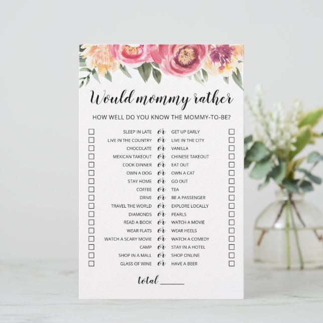 Papier Voudrait Maman Plutôt Baby shower Jeu (Debout devant)