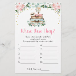 Papier Voyage Floral Rose Où Étaient-Ils Jeu De Mariage