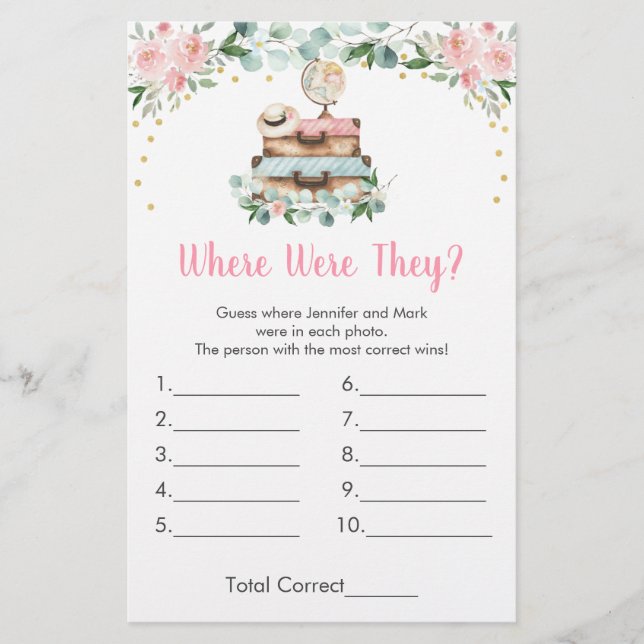 Papier Voyage Floral Rose Où Étaient-Ils Jeu De Mariage (Devant)