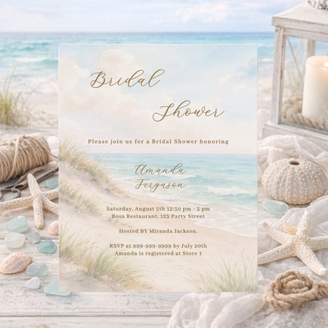 Papier Watercolor beach coastal Bridal Shower invitation (Créateur téléchargé)