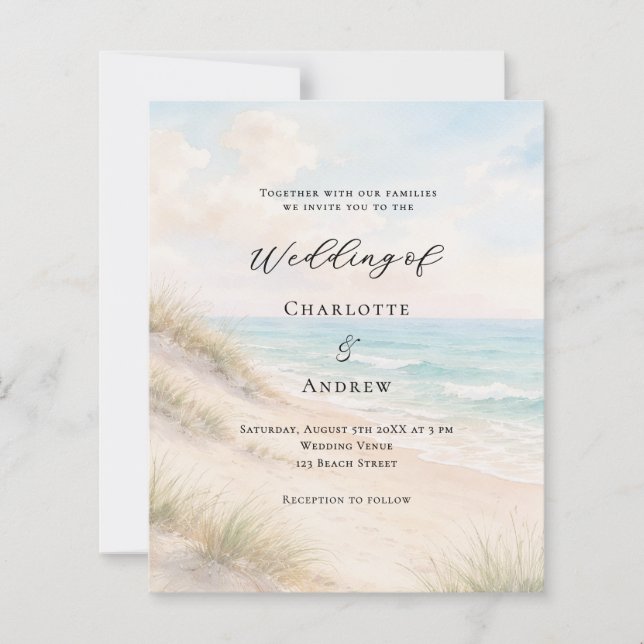 Papier Watercolor beach sand dunes wedding invitation (Devant)