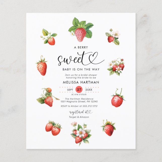 Papier Watercolor Berry Sweet Strawberry Baby Shower (Devant)