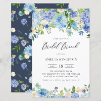 Watercolor Blue Hydrangea Bridal Brunch Invitation