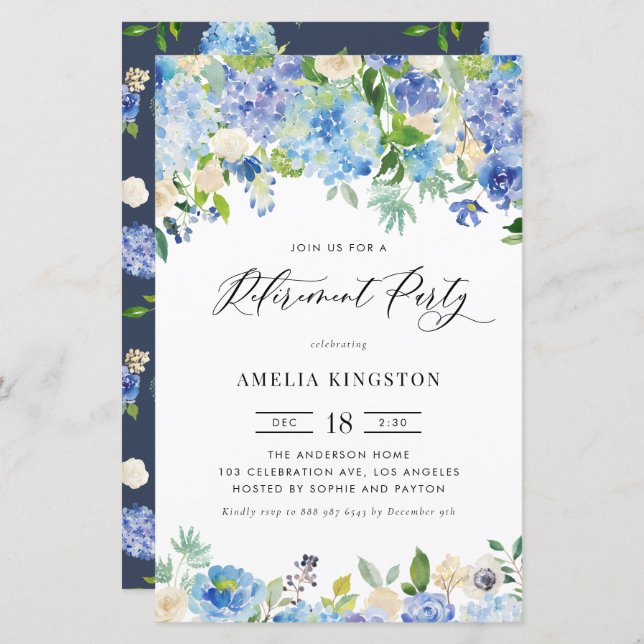 Papier Watercolor Blue Hydrangea Retraite Invitation (Devant / Derrière)
