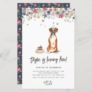Papier Watercolor Boxer Chien Anniversaire Fête Invitatio