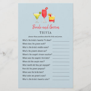 Papier Watercolor Cocktail Couple's Shower Trivia jeux