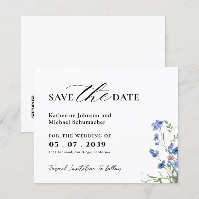 Papier Watercolor Fleur sauvage QRcode Wedding Enregistre (Devant / Derrière)