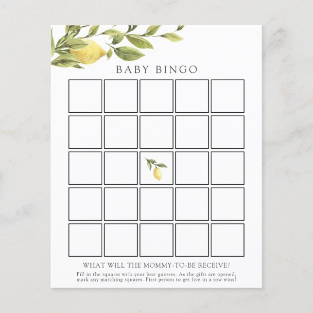 Papier Watercolor Lemons Baby Bingo Game Card (Devant)