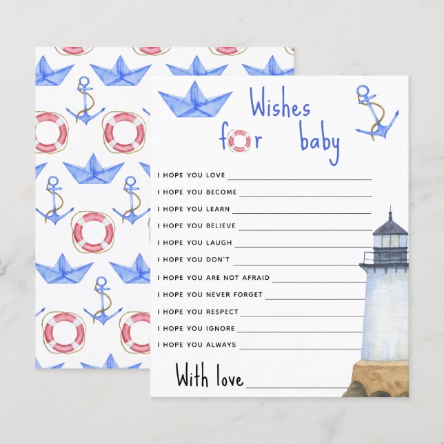 Papier Watercolor Lighthouse - Wishes for baby (Devant / Derrière)