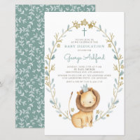 Watercolor Lion Prince Baby Dedication Invitation