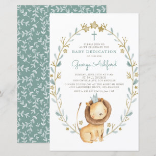 Papier Watercolor Lion Prince Baby Dedication Invitation