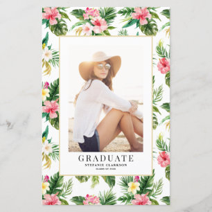 Papier Watercolor Tropical Photo Graduation Invitation