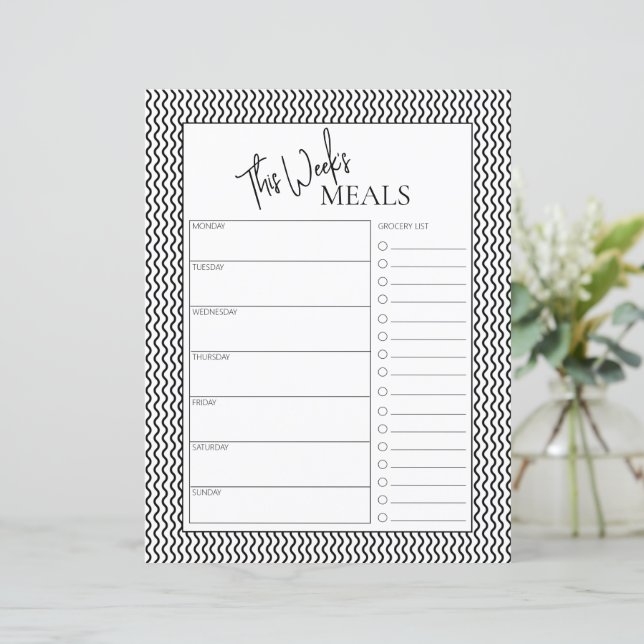 Papier Wavy Minimal Script Texte Planificateur de repas h (Debout devant)