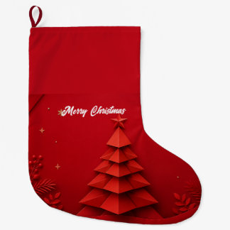 Papier-Weihnachtsbaum auf rotem Hintergrund Großer Weihnachtsstrumpf