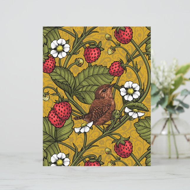 Papier Wens et fraises sur mustrard (Debout devant)