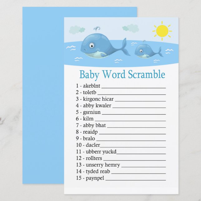 Papier Whale Baby jeu de mots scramble (Devant / Derrière)