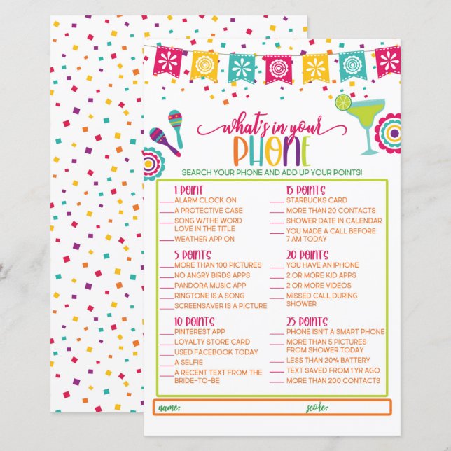 Papier What's in Your Phone Game - Fiesta WH (Devant / Derrière)