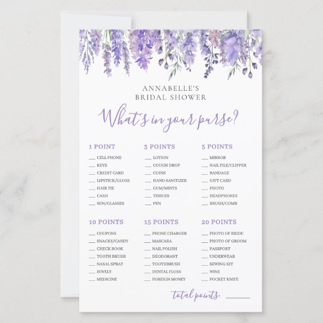 Papier What's In Your Purse Bridal Shower Game (Devant)