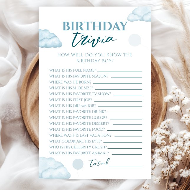 Papier Whimsical Baby Blue Watercolor Birthday Trivia (Créateur téléchargé)