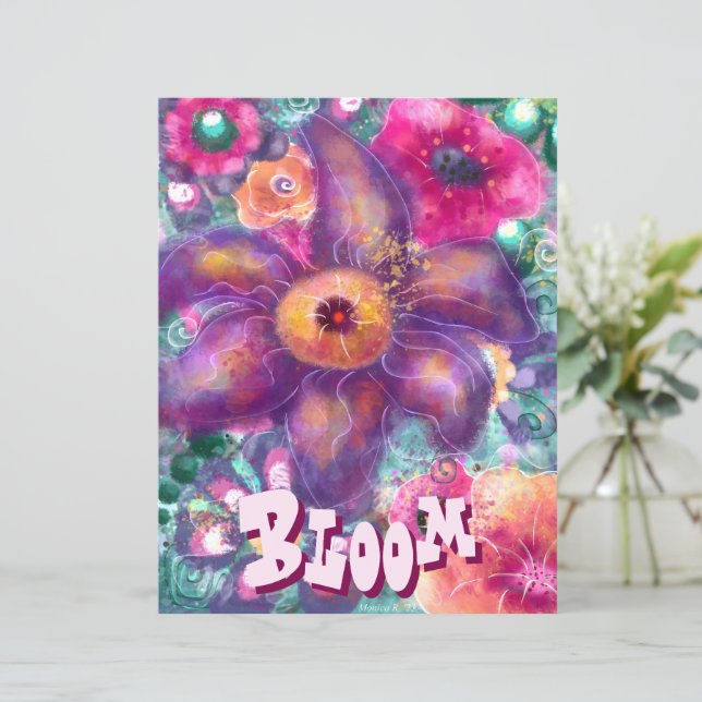 Papier Whimsical Floral Abstrait Art Turquoise Personnali (Debout devant)