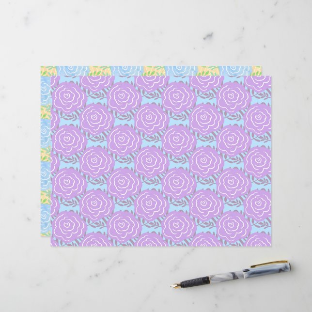 Papier Whimsical Panted Pastel Roses 2 (Devant/Arrière en situation)