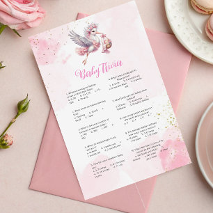 Papier Whimsical Pink Stork Baby shower Trivia Jeu