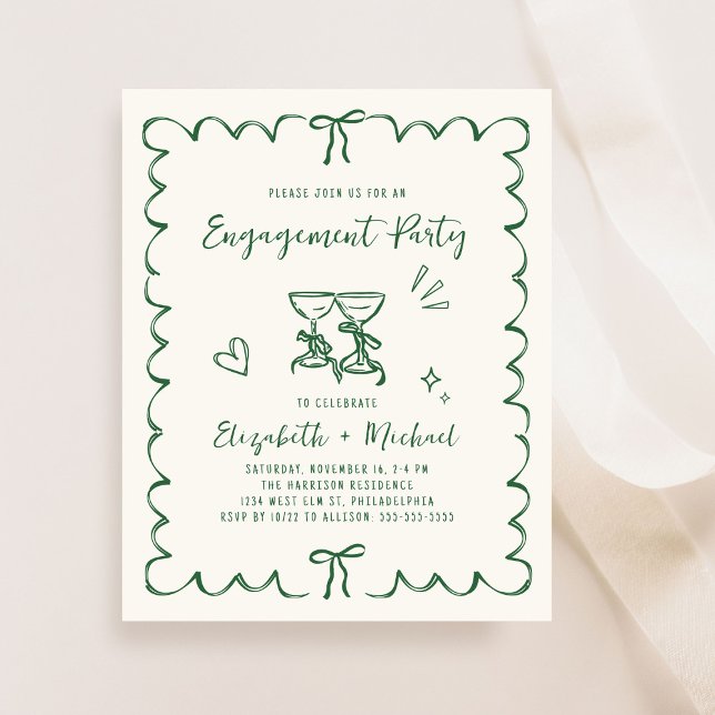 Papier Whimsical Wavy Frame Engagement Party Invitation (Whimsical Wavy Frame Engagement Party Invitation)