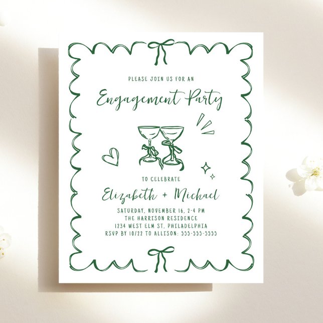 Papier Whimsical Wavy Frame Engagement Party Invitation (Whimsical Wavy Frame Engagement Party Invitation)