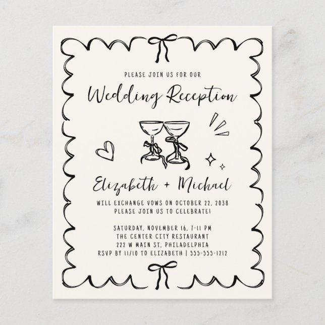 Papier Whimsical Wavy Frame Wedding Reception Invitation (Devant)