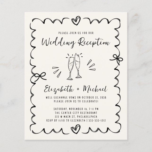 Papier Whimsical Wavy Frame Wedding Reception Invitation (Devant)
