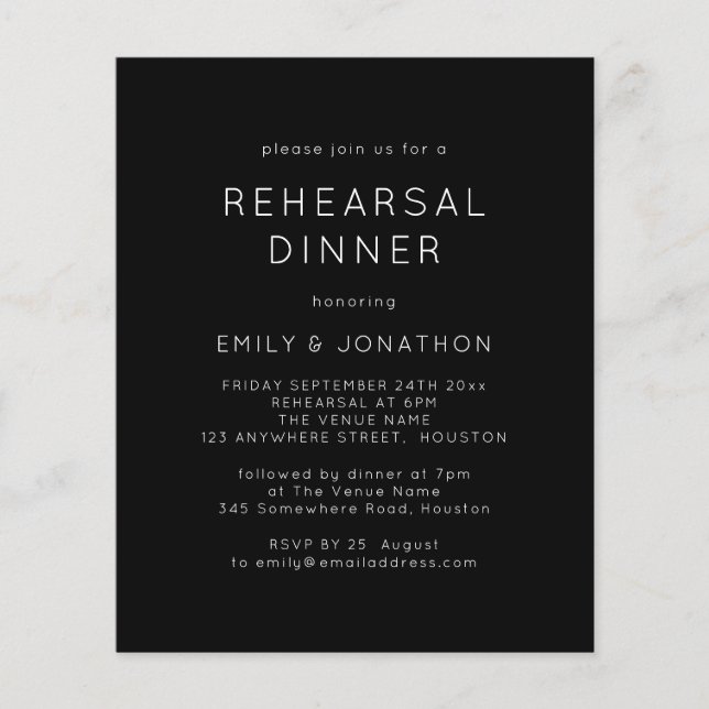 PAPIER | White Black Probe Dinner Hochzeit Einladu (Vorne)