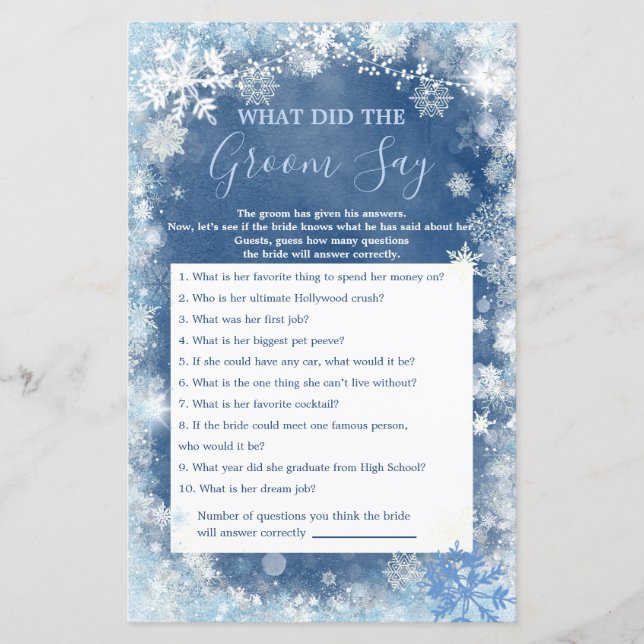 Papier White Blue Winter Snowflake What Groom Say Groom (Devant)