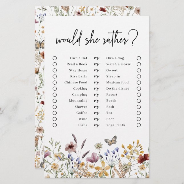 Papier White Boho Voudrait-Elle Plaire Jeu (Devant / Derrière)