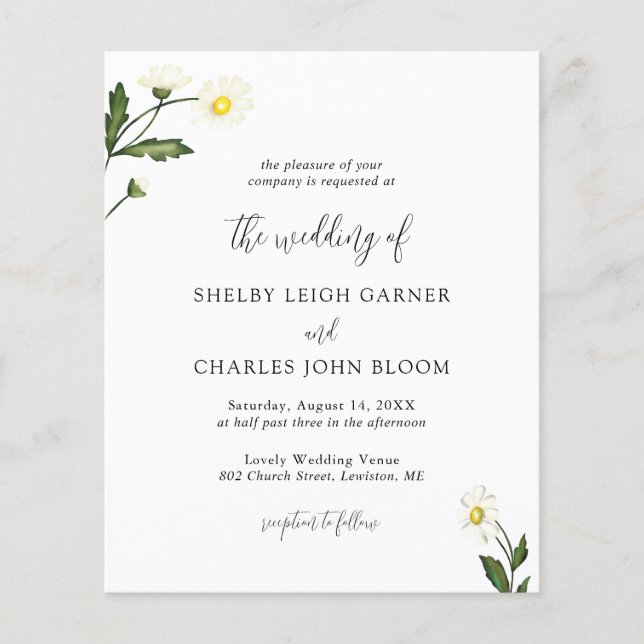 Papier White Daisy Floral Rustic Budget Mariage Invitatio (Devant)