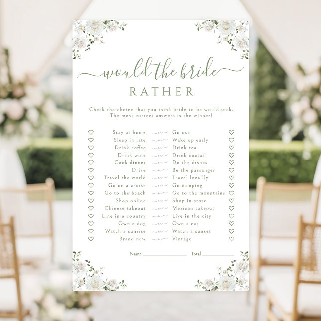 Papier White Flower Would she rather Bridal Shower Game (Créateur téléchargé)