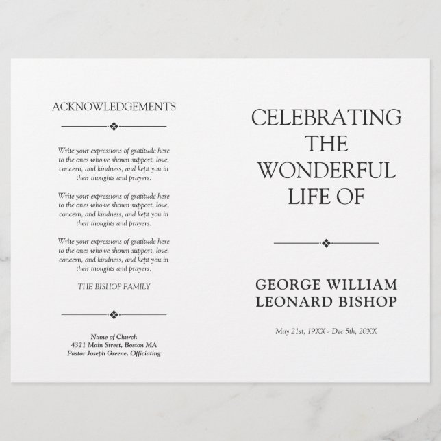 Papier White Minimal Celebration of Life Funeral Program (Devant)
