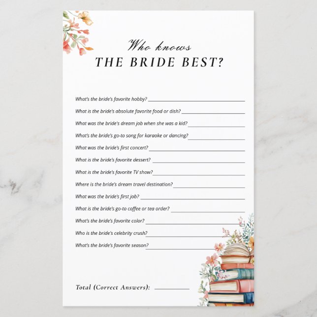 Papier Who Knows Bride New Chapter Bridal Shower Game (Devant)
