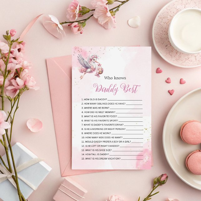 Papier Who Knows Daddy Best? Pink Stork Girl Baby Shower  (Créateur téléchargé)